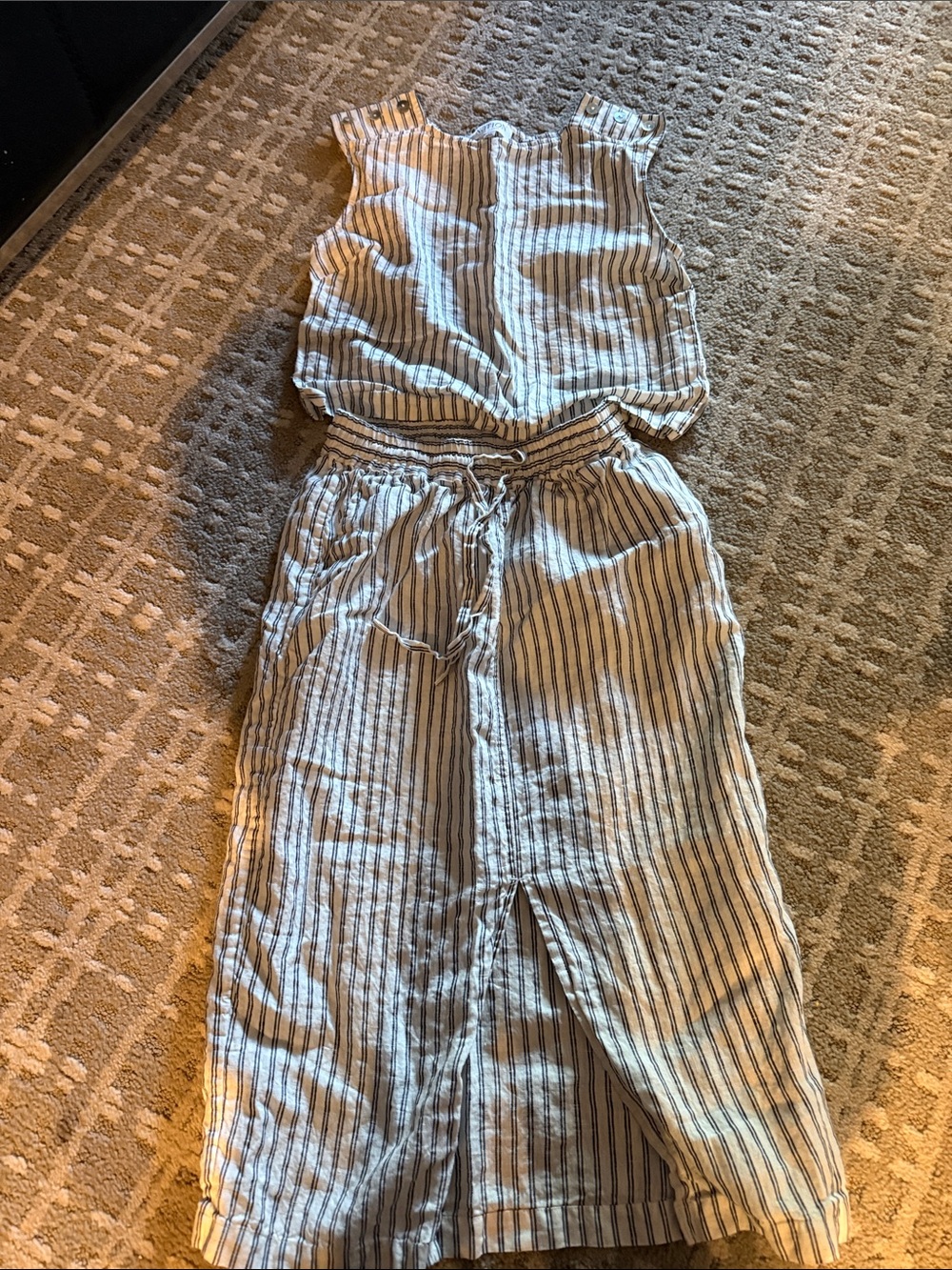 Nation Los Angeles Striped Two-Piece Linen Set - Blue & White